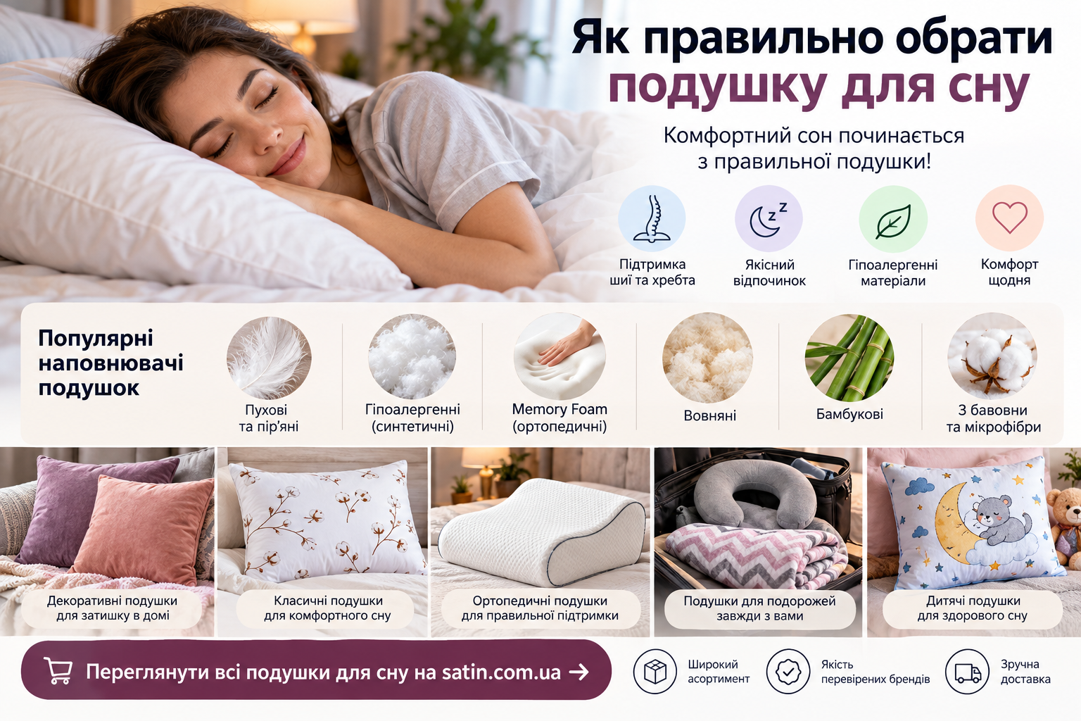 Як вибрати подушку для комфортного сну: висота, жорсткість, наповнювач